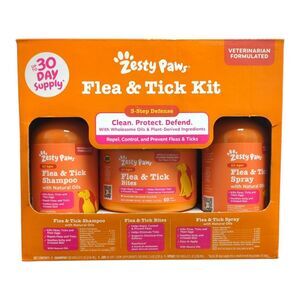 Zesty Paws Flea & Tick Kit for Dogs, 8oz Shampoo, 8oz Spray, 60ct Bites